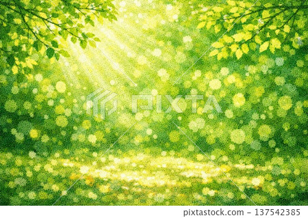 清新綠森林沐浴光線生態圖像沙畫風格 137542385