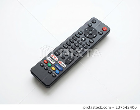 Black Infrared Remote Control Device for Smart Television Media Center Equipment on White Background Black Infrared Remote Control Device for Smart Television Media Center Equipment on White Background 137542400