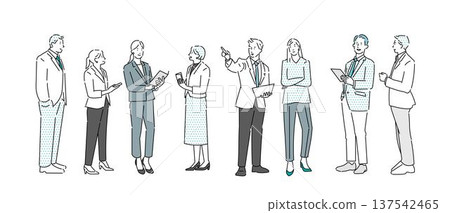 一群男女以各種姿勢站立－商務人士－商務團隊向量插畫素材 137542465