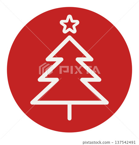 Red fir tree circle icon Christmas illustration Simple and stylish line art Red fir tree circle icon Christmas illustration Simple and stylish line art 137542491