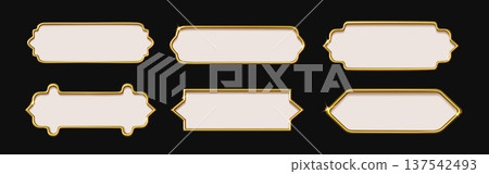 Luxury gold frame set. Islam background shape, ramadan title button or 3d golden banner. Thai label border for vintage box, metallic borders decorative elegant tag. Vector design elements Luxury gold frame set. Islam background shape, ramadan title button or 3d golden banner. Thai label border for vintage box, metallic borders decorative elegant tag. Vector design elements 137542493