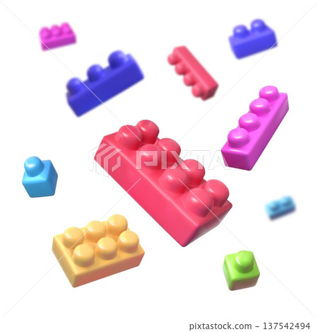 3D kid toys. Brick blocks. Plastic puzzle shapes or cube objects. Kindergarten game box for building. Geometric modular figures floating. Render constructor pieces. Vector elements set 3D kid toys. Brick blocks. Plastic puzzle shapes or cube objects. Kindergarten game box for building. Geometric modular figures floating. Render constructor pieces. Vector elements set 137542494