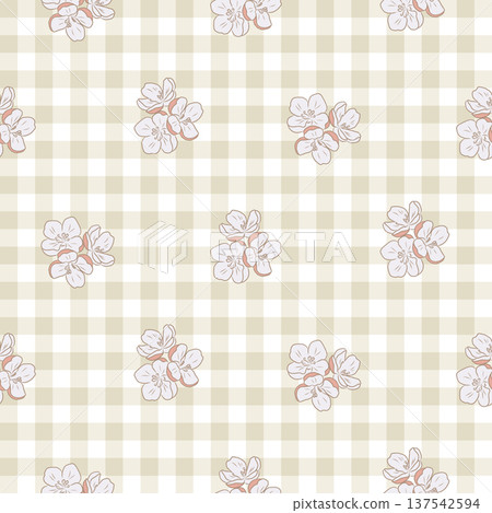 Gingham seamless pattern. Soft blue tartan plaid wallpaper. Retro tablecloth texture. Simple small checkered plaid tattersall pattern. Print for wrapping paper, fabric and textile. Vector illustration 137542594