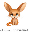 Fennec, sand fox, baby. Cartoon character. Watercolor, pastel, pencil. Cute, delicate illustration in a simple, flat style. Isolated. A design element for printing, prints, products, wallpapers 137542641