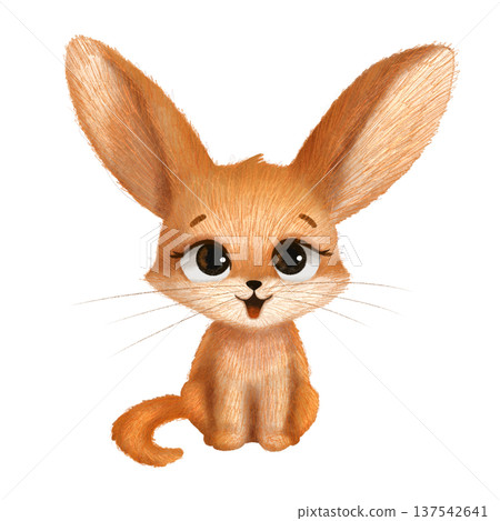 Fennec, sand fox, baby. Cartoon character. Watercolor, pastel, pencil. Cute, delicate illustration in a simple, flat style. Isolated. A design element for printing, prints, products, wallpapers 137542641