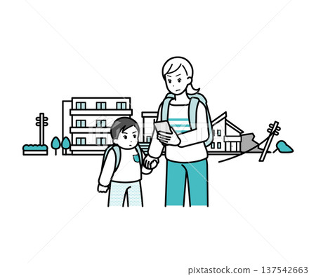 災難發生時,家長和孩子撤離時沒有戴頭盔 災難發生時,家長和孩子撤離時沒有戴頭盔 137542663