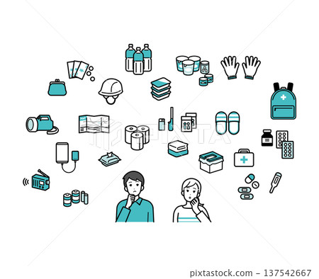 男女正在檢查防災物資 137542667