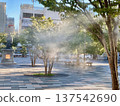Kofu Station North Exit Square in summer, where mist is sprayed to combat the heat. 137542690