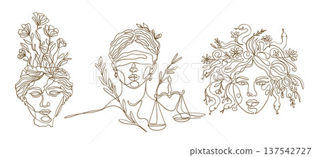 Greek Goddess Antique Mythology Ole Line Demeter Themis Medusa Vector Set Line Art Greek Goddess Antique Mythology Ole Line Demeter Themis Medusa Vector Set Line Art 137542727