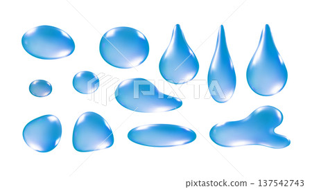 Water Drop Realistic Set Glossy Liquid Rain Droplet 3D Vector 137542743