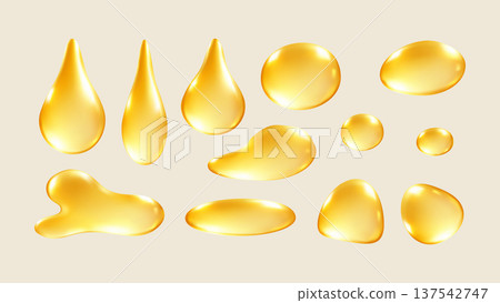 Golden Liquid Drops 3d Set Realistic Honey Oil drop Serum Glossy Vector Element Collection Golden Liquid Drops 3d Set Realistic Honey Oil drop Serum Glossy Vector Element Collection 137542747