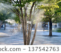 Kofu Station North Exit Square in summer, where mist is sprayed to combat the heat. 137542763