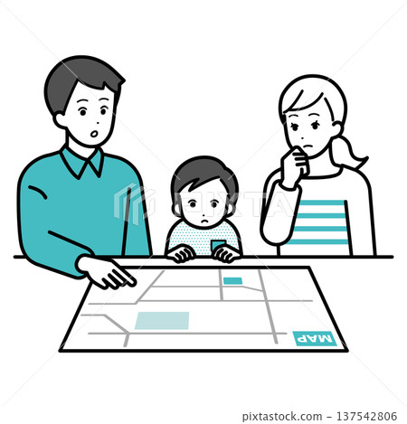 Illustration of a parent and child checking a hazard map Illustration of a parent and child checking a hazard map 137542806