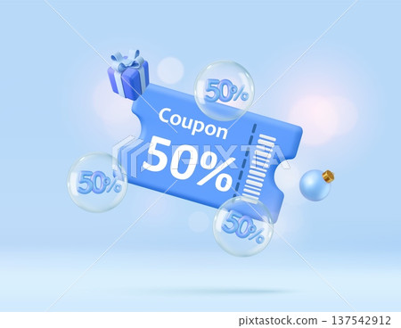 3D Coupon with Floating Discount Bubbles 3D Coupon with Floating Discount Bubbles 137542912