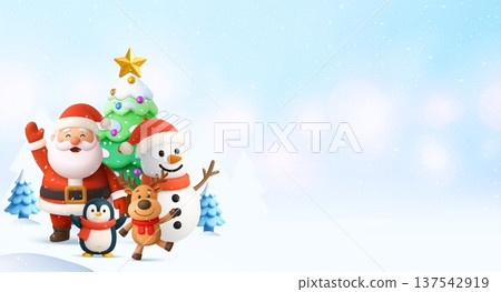 3d Christmas group with snowy background 3d Christmas group with snowy background 137542919