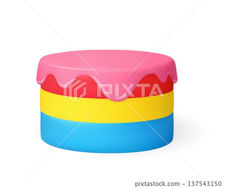 3d Colorful layered cake with pink dripping icing 3d Colorful layered cake with pink dripping icing 137543150