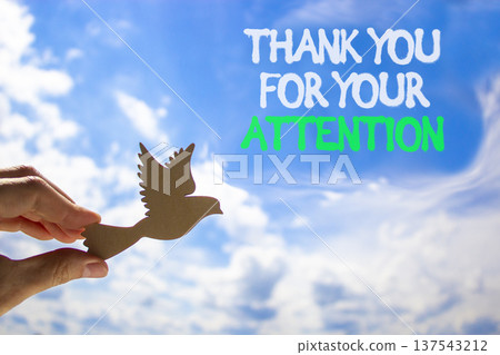 Thank you for your attention symbol. Concept words Thank you for your attention on beautiful blue sky. Beautiful blue sky background. Business thank you for your attention concept. Copy space. 137543212