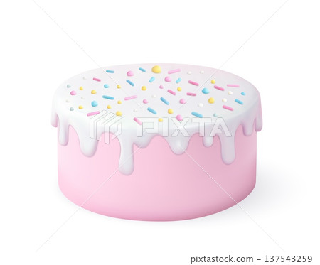 3d pink cake with white icing and sprinkles 3d pink cake with white icing and sprinkles 137543259