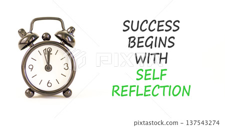 Self reflection symbol. Concept words Success begins with self reflection on beautiful white paper. Beautiful white paper background. Business success begins with self reflection concept. Copy space. 137543274