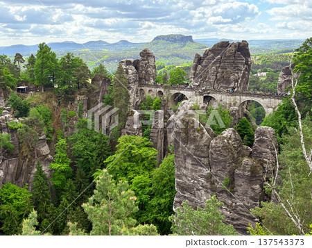 Stone Bridge in a National Park in Germany. Tourist attraction. Sightseeing 137543373