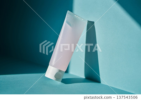 Skincare gel cleanser tube on blue background 137543506