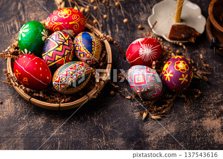 Traditional Ukrainian painting Easter eggs Traditional Ukrainian painting Easter eggs 137543616