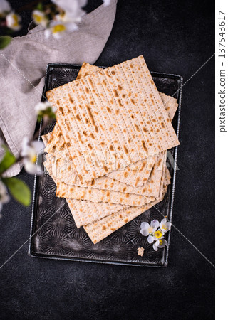 Traditional Jewish bread matzo for Passover 137543617