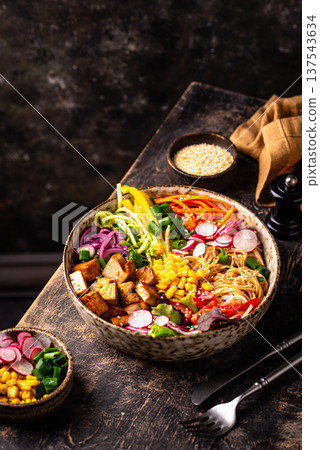 Vegan healthy poke bowl with tofu Vegan healthy poke bowl with tofu 137543634