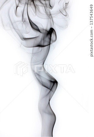 Abstract black smoke swirls rising on white background Abstract black smoke swirls rising on white background 137543649