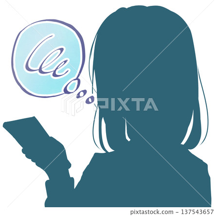 A relaxed female student holding a smartphone, troubled silhouette A relaxed female student holding a smartphone, troubled silhouette 137543657