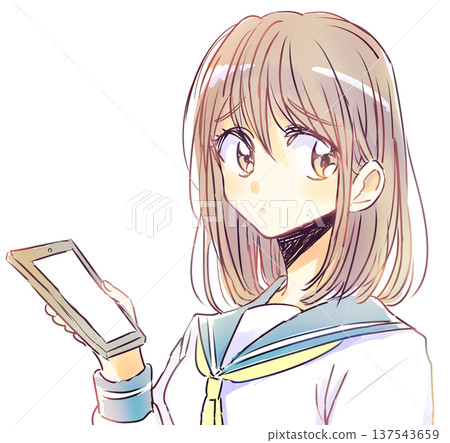 Loose female student holding a smartphone - troublesome Loose female student holding a smartphone - troublesome 137543659