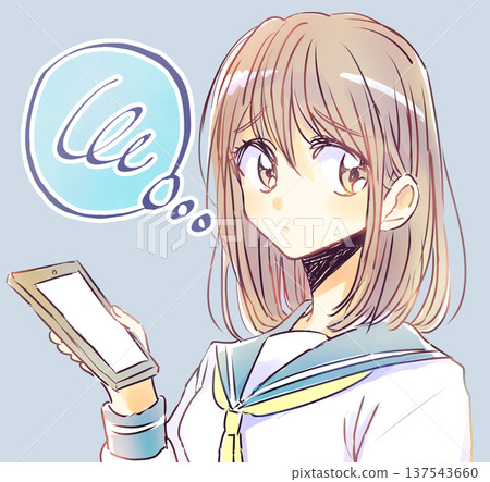 Loose female student holding a smartphone - troublesome Loose female student holding a smartphone - troublesome 137543660