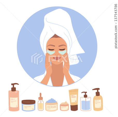 Vector illustration of woman skincare routine 137543786