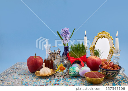 Haft-sin table celebrating persian new year nowruz festival Haft-sin table celebrating persian new year nowruz festival 137545106