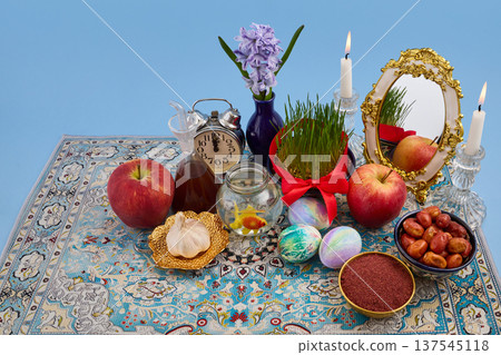 Haft-sin table celebrating nowruz, persian new year tradition 137545118