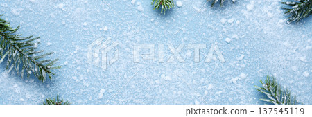 Panoramic Christmas banner with snowy fir 137545119