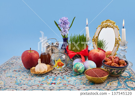 Haft-sin elements celebrating nowruz persian new year tradition 137545120