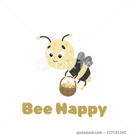 Cute Bee Carrying Bucket of Honey, Lovely Flying Insect Character Cartoon Vector Illustration. Cute Bee Carrying Bucket of Honey, Lovely Flying Insect Character Cartoon Vector Illustration. 137545143
