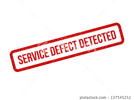 Distressed red rubber stamp mark conveying service defect detected warning, useful for quality control or problem reports 137545252