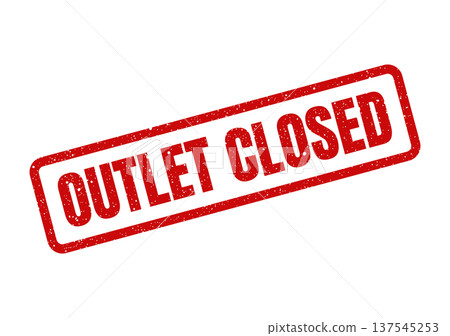 Distressed red rubber stamp mark conveying that a retail store or commercial location is shut down 137545253