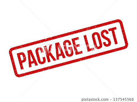 Distressed red stamp text confirming package lost within a rectangular boundary for failed delivery Distressed red stamp text confirming package lost within a rectangular boundary for failed delivery 137545568