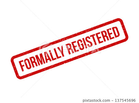 Distressed rubber stamp impression stating FORMALLY REGISTERED for official document approval indication Distressed rubber stamp impression stating FORMALLY REGISTERED for official document approval indication 137545696