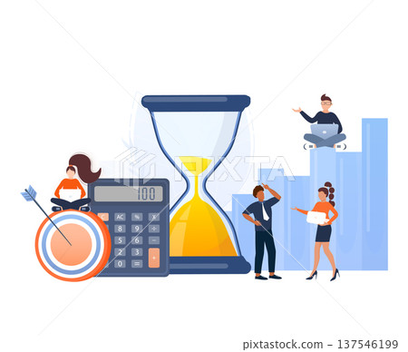 Business team collaborating on planning and achieving goals, focusing on efficiently managing time and resources for success Business team collaborating on planning and achieving goals, focusing on efficiently managing time and resources for success 137546199