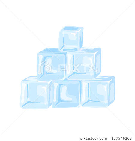 Ice cubes stacked together, transparent frozen water blocks for cooling drinks and cocktails, isolated on white background Ice cubes stacked together, transparent frozen water blocks for cooling drinks and cocktails, isolated on white background 137546202