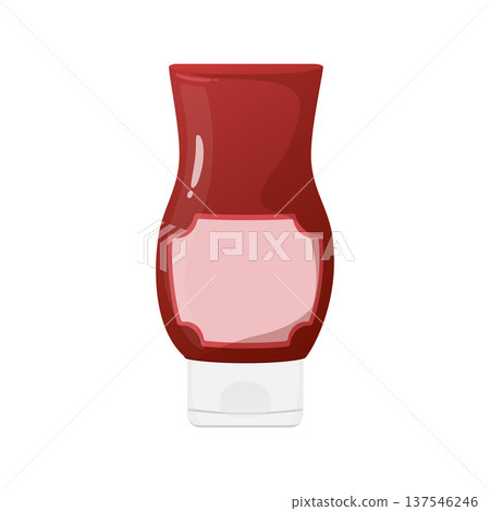 Red ketchup bottle, a popular tomato sauce condiment, featuring a blank label ready for custom branding or text 137546246