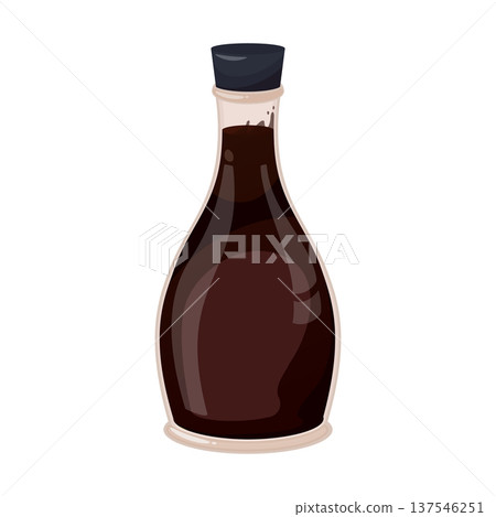 Soy sauce bottle containing a dark liquid condiment for seasoning food, popular in Asian cuisine 137546251