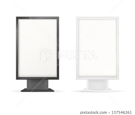 Two blank advertising city light signs. Empty vertical billboards presenting space for outdoor digital marketing messages 137546261