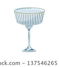Champagne coupe glass illustration on a white background, featuring a ribbed bowl and elegant golden rim, ideal for events 137546265