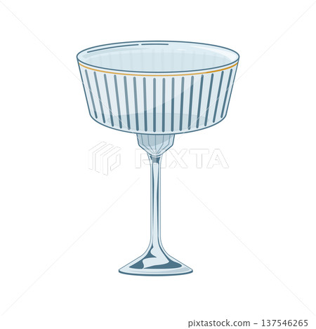 Champagne coupe glass illustration on a white background, featuring a ribbed bowl and elegant golden rim, ideal for events Champagne coupe glass illustration on a white background, featuring a ribbed bowl and elegant golden rim, ideal for events 137546265