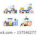 Business people managing time and money, weighing productivity with financial outcomes, working towards goals and deadlines 137546277